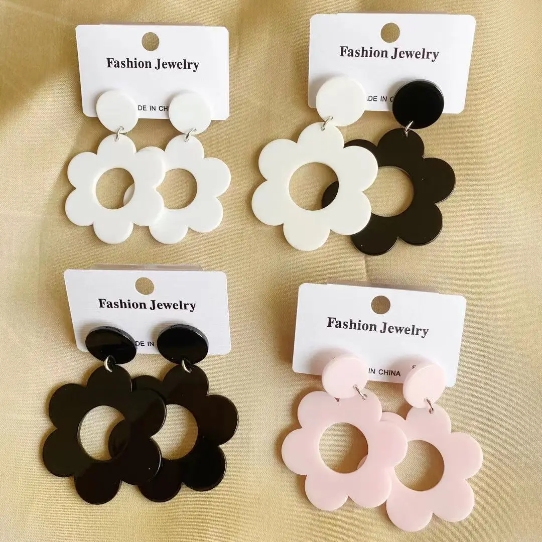Wholesale Korea Acrylic Resin Floral Dangle Drop Earrings Jewelry Multi-color Geometric Hollow Flowers Earrings