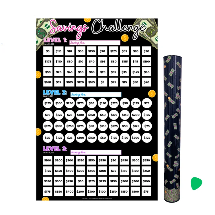 Custom Printing 2024 12 Month Short Term Low Income Easy Savings Challenge Scratch Off Poster with scratch off tools