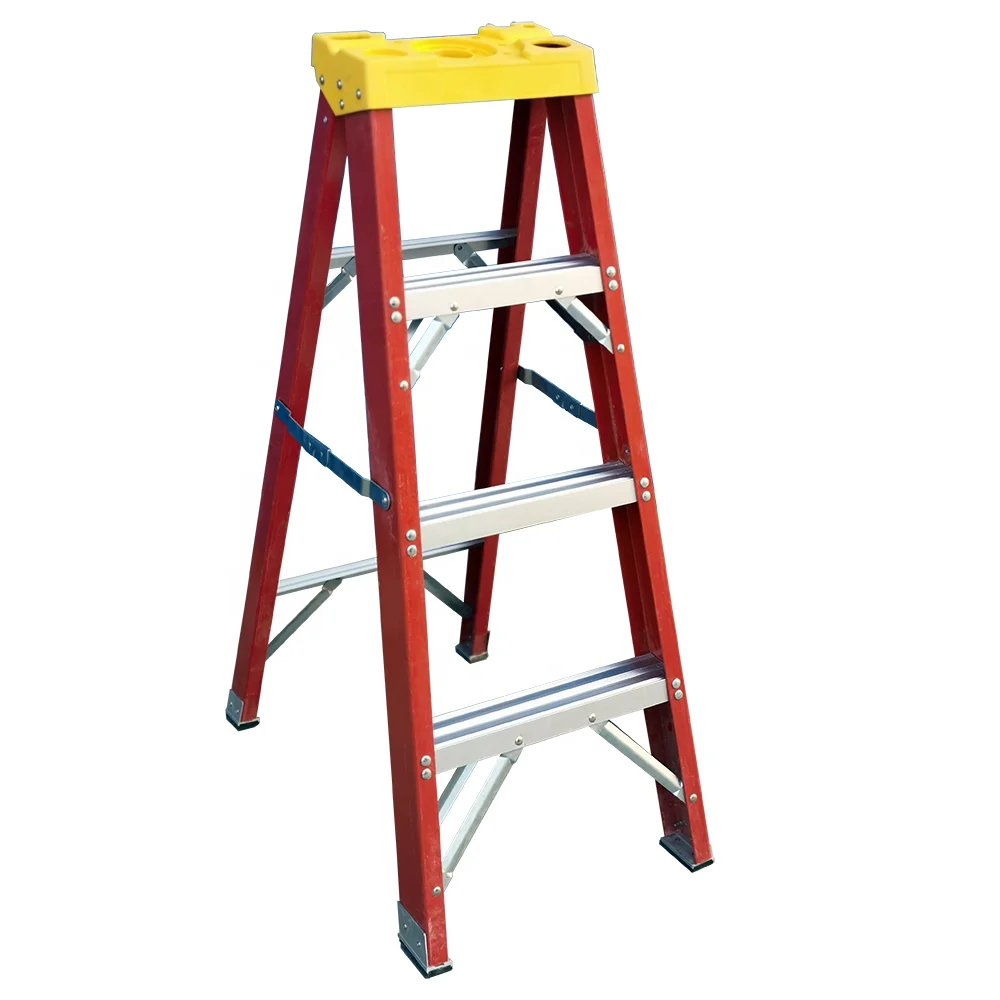FRP Material Red Color Easy To Carry Fiberglass A Type Folding Step Ladder