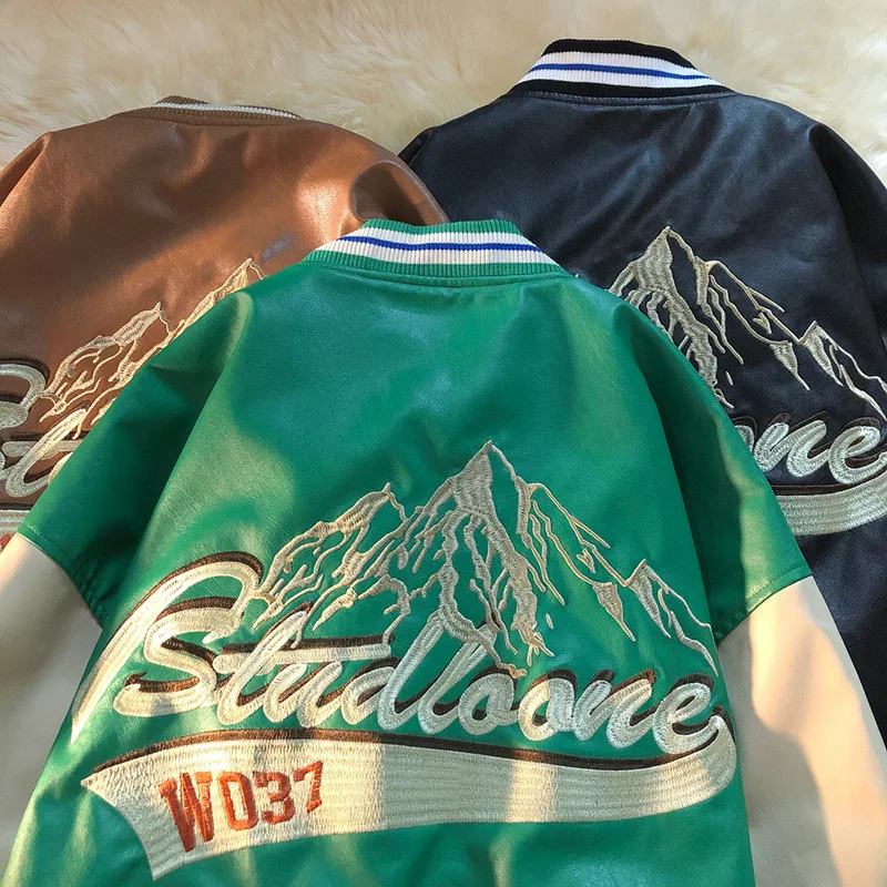 Cheap Custom Color Matching Baseball Jacket High Quality American Retro Pu Leather Embroidery Letterman Varsity Jacket