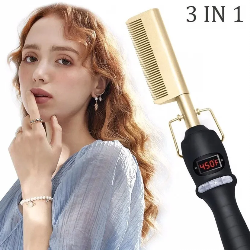 Copper Metal Hot Hair Comb Beauty Salon 450F Fast Heating Curling Iron Copper Comb 00 Degrees Electric Hair Straightener Comb