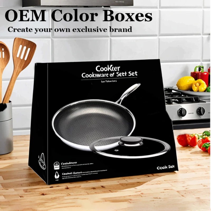 Source Factory Reusable Stainless Steel Nonstick Cookware Sets PFOA Free Coated Pot And Pan Kitchen Tri-ply Honeycomb Frying pan