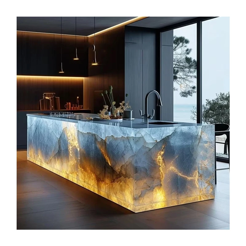 Modern Design Glow Jade Stone Kitchen Island Countertop Natural and Artificial Quartz Polished Surface for Home Hotel Use