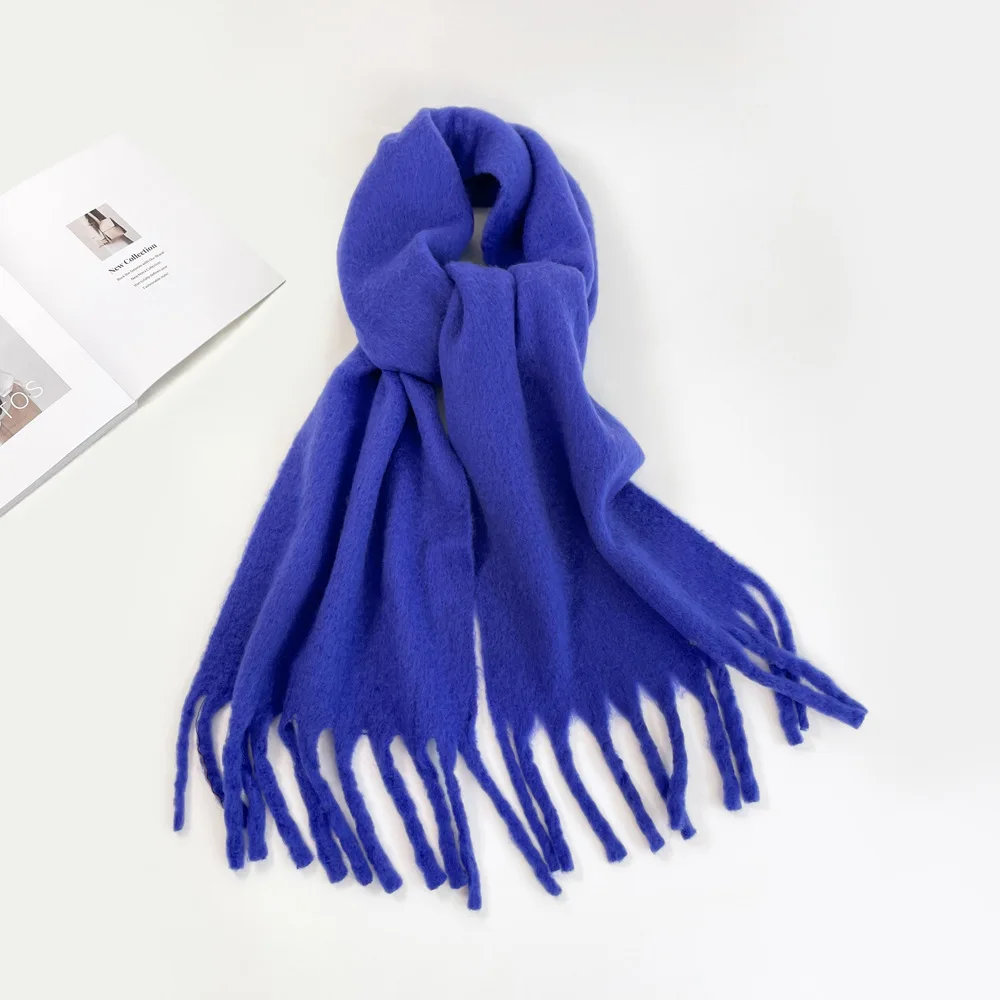 Winter Warm Woven Scarf  Long Solid Color Women  Thick Unisex Mohair Fabric Cashmere Warm Scarf With Tassel