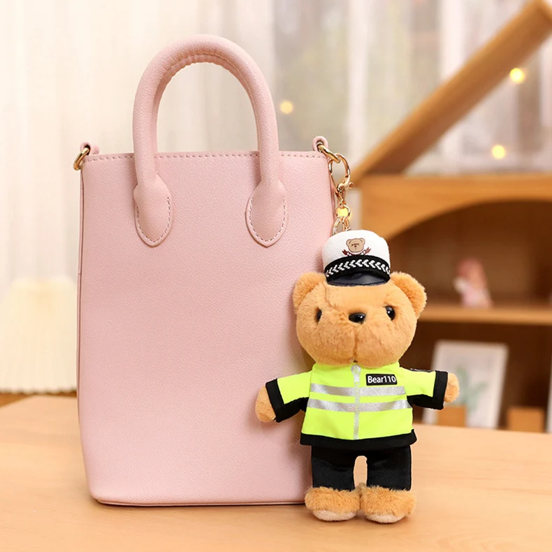 Plush police bear plush toy traffic police uniform bear small doll key chain doll bear pendant gift