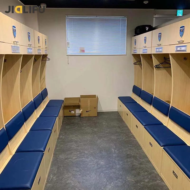 Changing room plywood laminate locker with bench