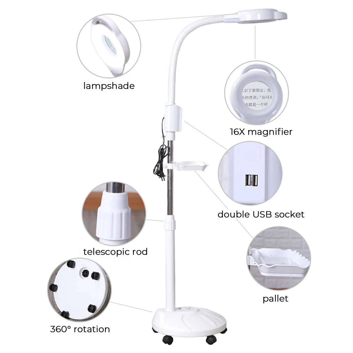 LED Floor Light Ring 68W Beauty Magnifier Lamp 8X Magnifying Glass Inspection Lights With Stand