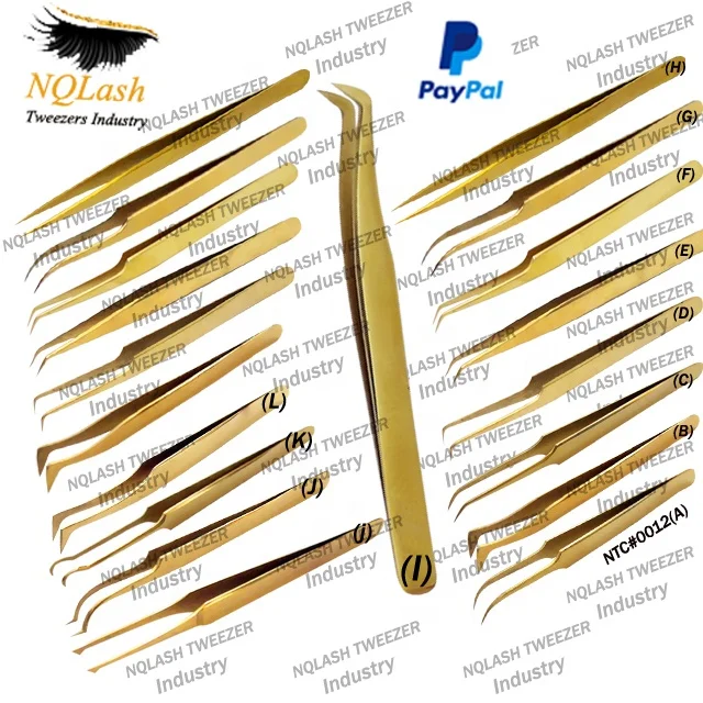 Latest Design Titanium Gold Color Eyelash Tweezers Japanese Stainless Steel Customer Choice Custom logo Plasma Plated  Pointed