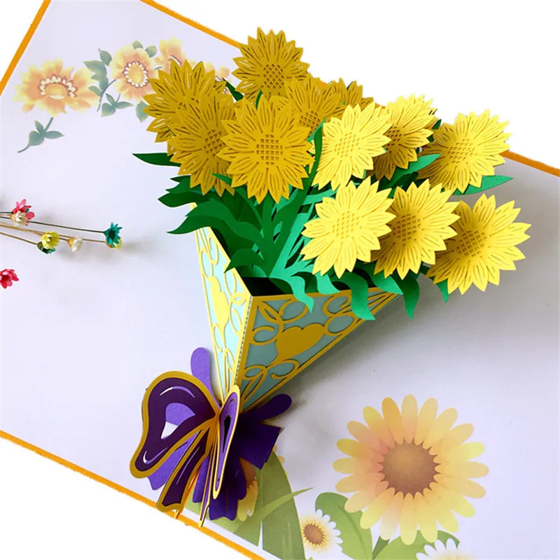 Greeting card to Sunflower flowers 3D card Graduation season Send Goddess Creative bouquet Birthday gift Chris