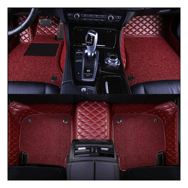 Custom Fit Car Floor Mat Accessories Interior ECO Diamond Stripes Thick Leather Double Layers Rugs For 95% 5-Seater Vehicles