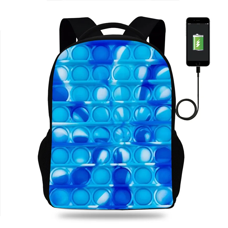 Fidget Pop Backpack Push Bubble Silicone USB School Backpack Decompression Bag Fidget Toys Soft Squishy USB Backpack