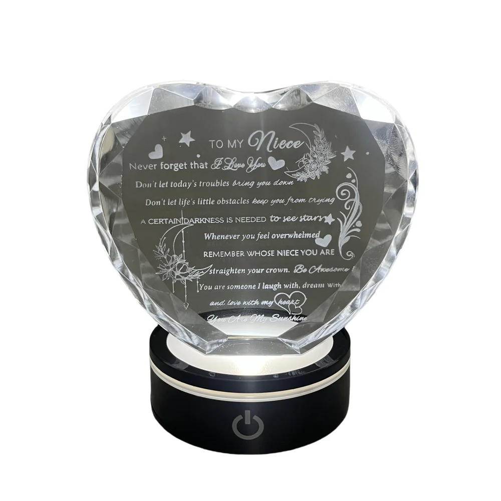 Лазерная гравировка K9 хрустальное сердце с красочным светом 3D в форме сердца Многоцветный ночной свет подарок на день рождения