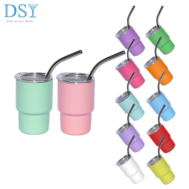 Christmas gift 3oz tumbler shot glasses colorful stainless steel shot cup 3oz wine cup with foil lid and straw