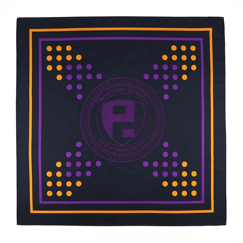 Fashion Formal Stripe Navy Blue Custom Logo Printing Scarf Ties Sets Navy Blue Polyester Company Stuff Necktie Set