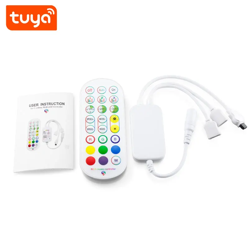 2024 Smart Life Home Tuya WiFi APP RGB 4Pin LED Strip 1 to 2 Controller With Remote Controller PST-XY001