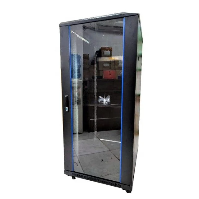 Server Rack Cabinet with Secure Locking Door - 4 Post Adjustable 19 inch Portable Network Equipment Enclosure with wheels