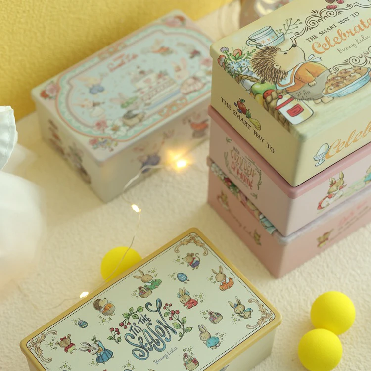 Luxury Lovely DIY Cookie Empty Storage Metal Cans Rectangular Tin