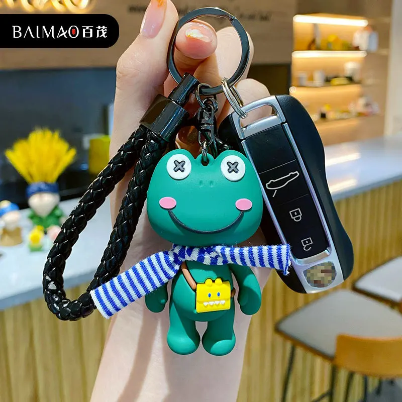 Cartoon Animal Cute Scarf Frog keychain creative 3D cute Frog Doll Pendant For Backpack Accessories Car Key Holder Ornament