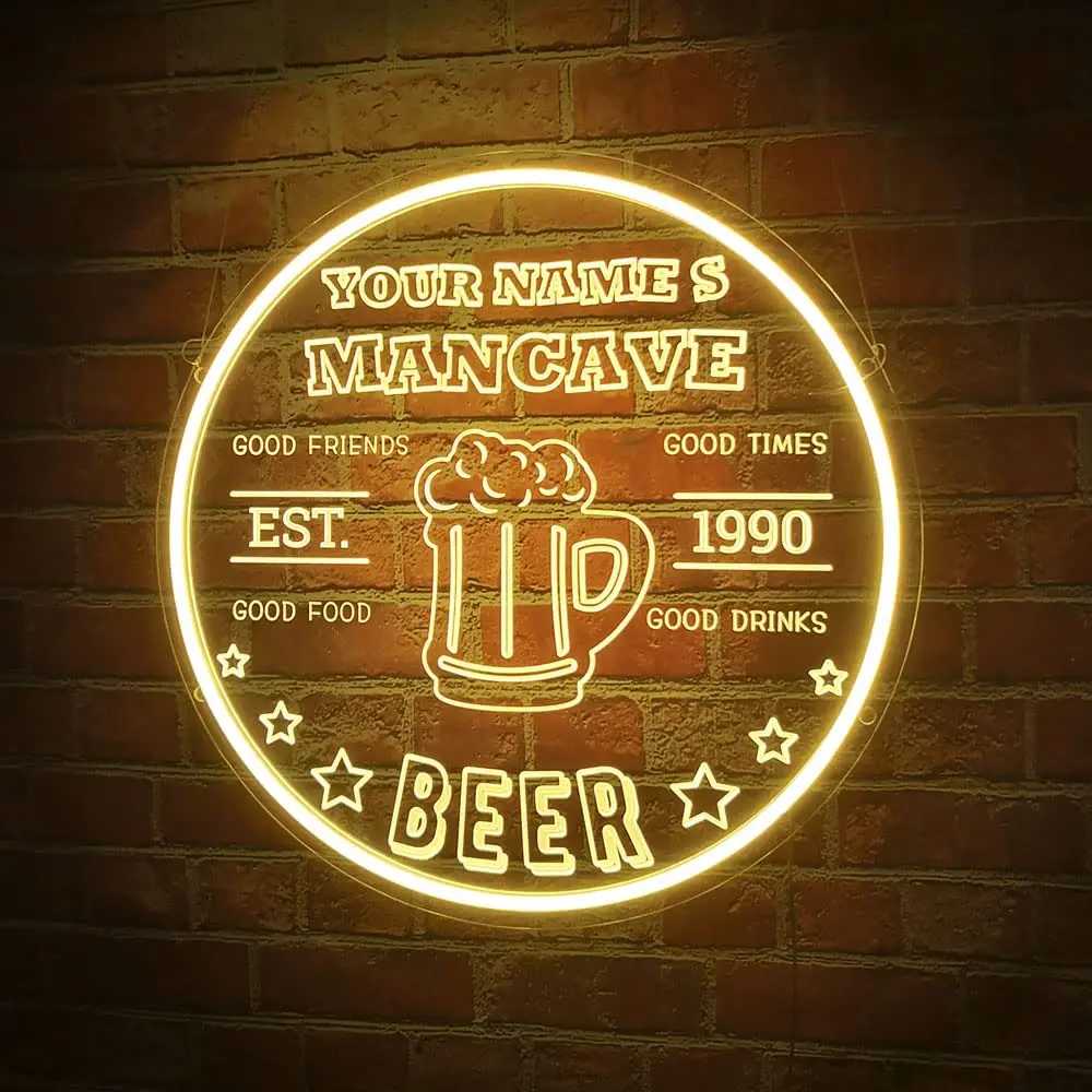 Custom Man Cave Neon Bar Sign Personalized Name Pub Wall Decor LED Neon Beer Sign for Man Cave Home Bar Restaurant