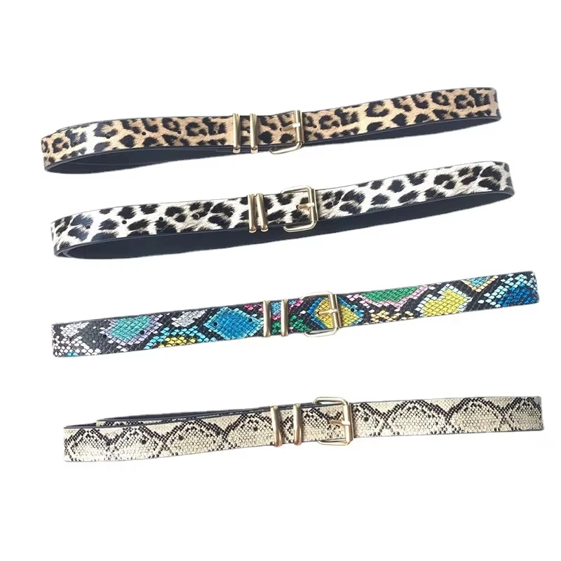Hot Sale New Fashion Customized Pu Leather Leopard Snake Print Slim Belt for Women