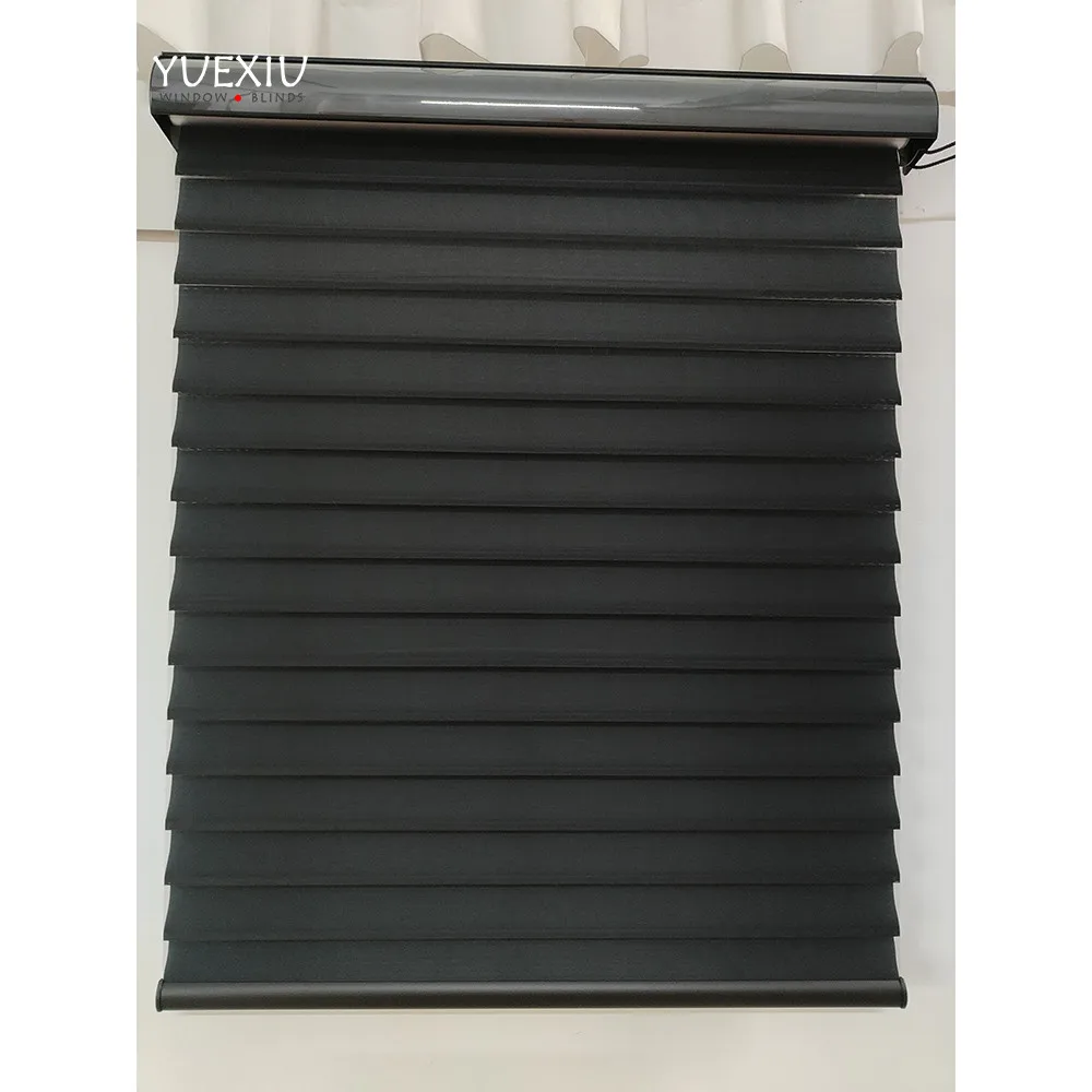 High Quality Electric Remote Control Black Color Shangri-La Blinds Motorized Triple Shade Window Blinds Privacy
