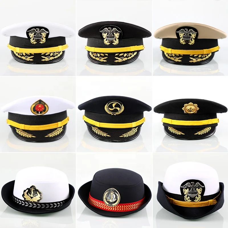 Customize Logo Navy Peaked Cap Military Police Captain Hat Officer Peaked Cap