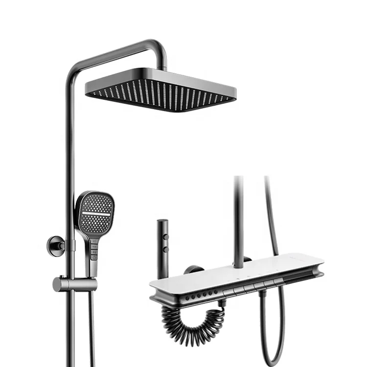 Digital Display Smart Mixer with LED Light 6 Function Piano Button Shower Gun Metal Thermostatic Shower Set