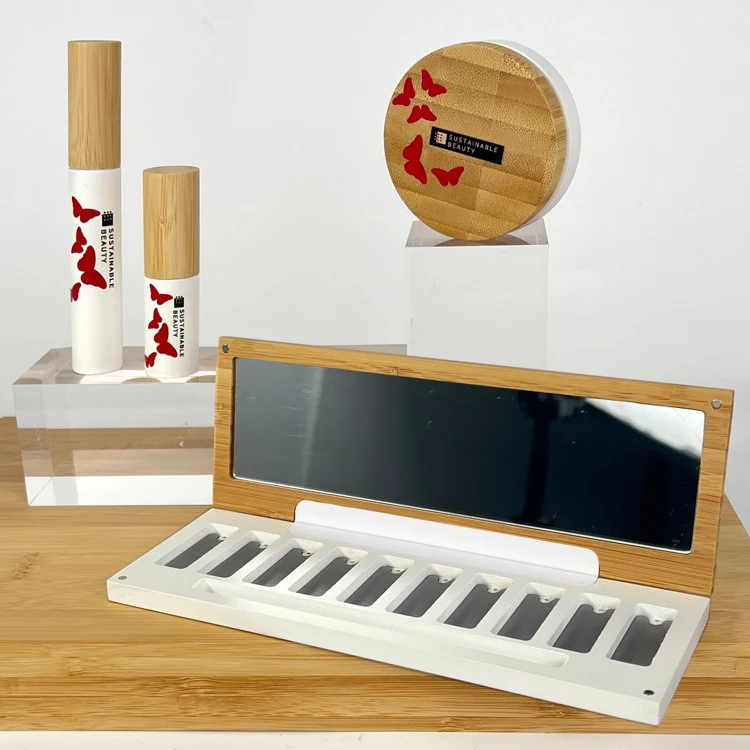 Clear Beautiful 3D Printed Butterfly Pattern Logo Processing Bamboo Low Mow Custom Packaging Eyeshadow Palette Private Label