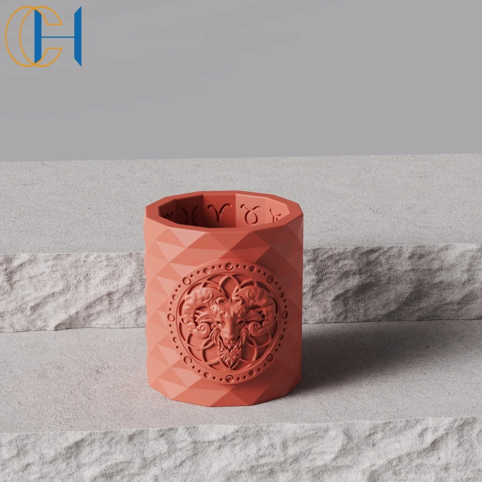 C&H Custom Concrete Candle Jar Luxury 12 Zodiac Candle Holder Private Label Scented Candles Cement Jar For Home Decoration