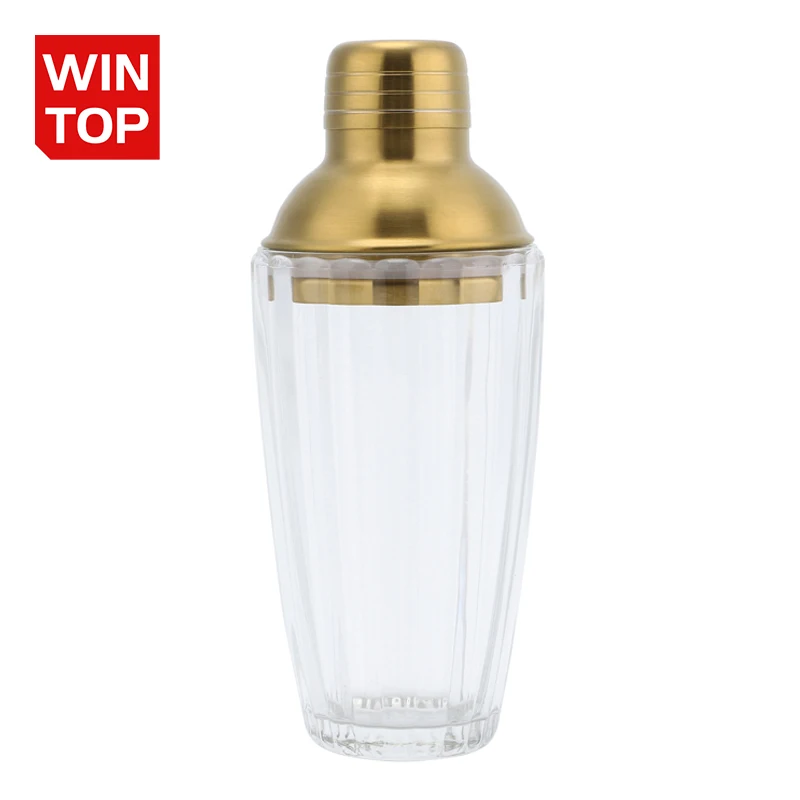 New Design Professional Barware Tools Glass Cocktail Shaker Custom Vintage Cocktail Drink Shaker with Stainless Steel Lid