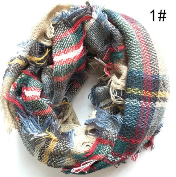 Acrylic infinity scarf plaid neck warmer wholesale women winter scarf