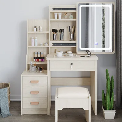 Adjustable 3 Color Lighting Modes Dressing Vanity Desk with Sliding Mirror and Lights  Drawers  for Bedroom