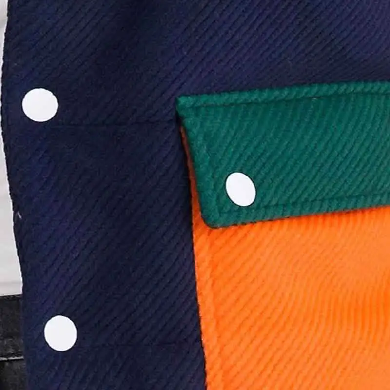 OEM Long Sleeve Color Block Patchwork Flag Pockets Corduroy Jacket