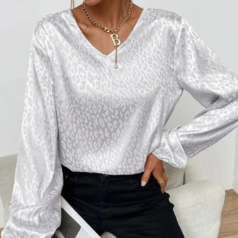 Hot Selling Early Spring V-neck Long Sleeve Blouse Lady Leopard Print Female Blouses and Shirts Top