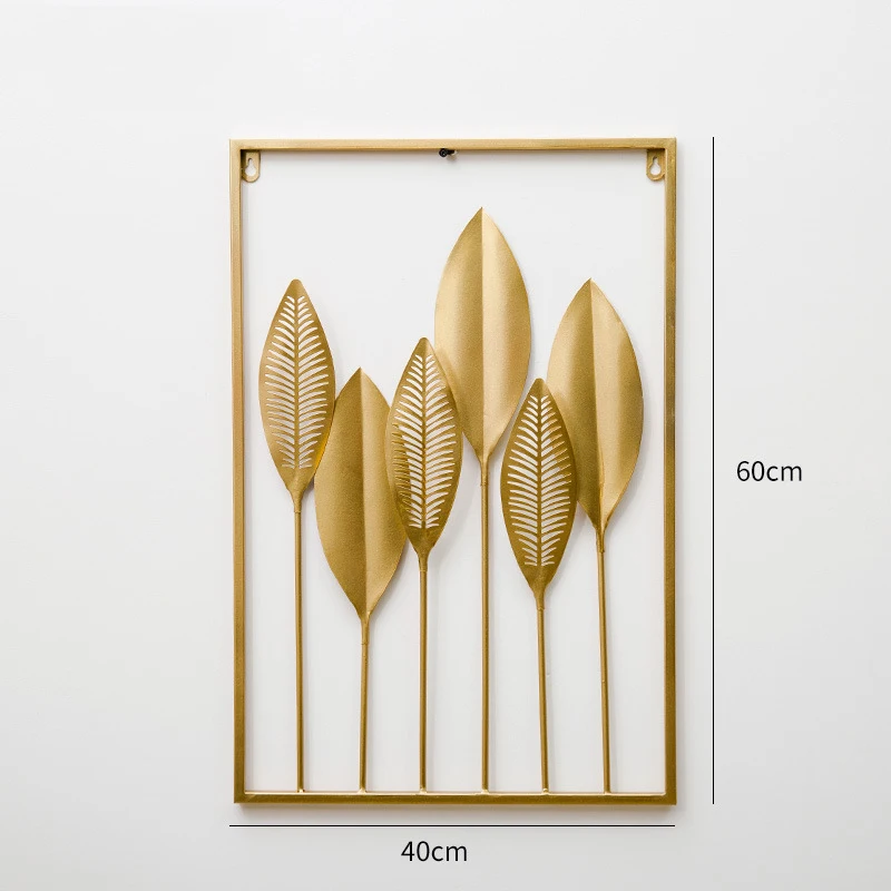 European Style 3d Interior Luxury Gold Metal Frame Metal Wall Art Hanging Leaf Flower Home Decor
