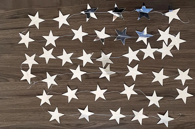 Mirror Gold/Silver Star Shape Paper String Garland for Christmas/Party /Birthday Decoration