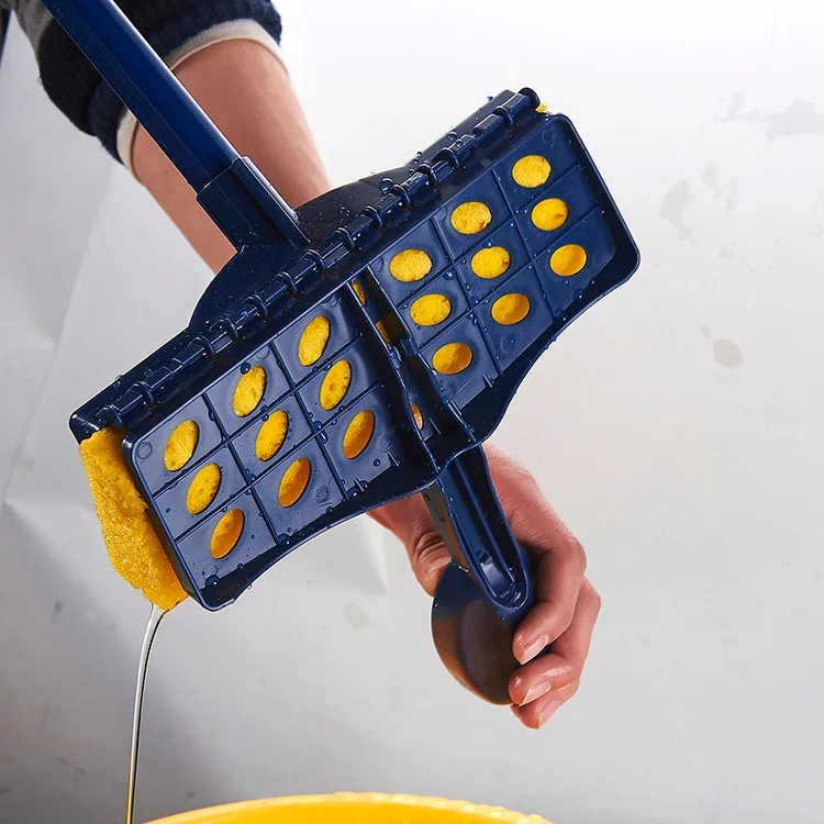 Factory Floor Mop with Long Steel Handle Foldable Window Cleaning Mop Sponge Squeeze Head Sponge Cleaning Mops for Home Use