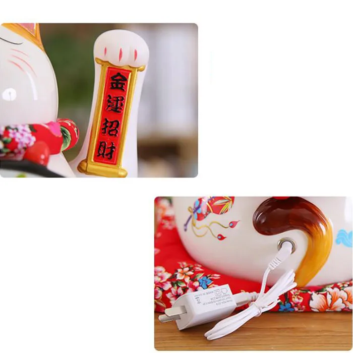 Rechargeable Feng Shui Wealth Lucky Fortune Cat with Waving Arm for Business Shops, Restaurants