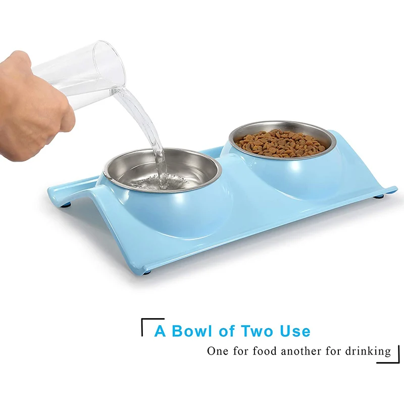 Hot Selling Designer Food Grade Plastics Pet Cat Food & Water Bowls Feeder Metal Stainless Steel Double Dog Bowl