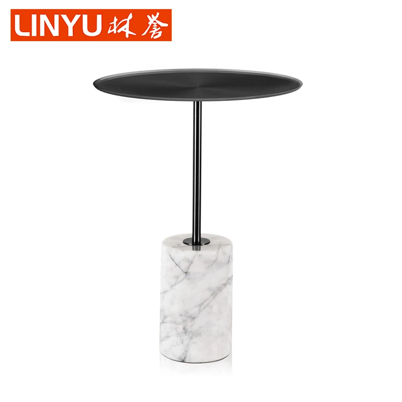 round sofa table black plated SS top Black Nero Margiua natural marble block base mini sofa side table