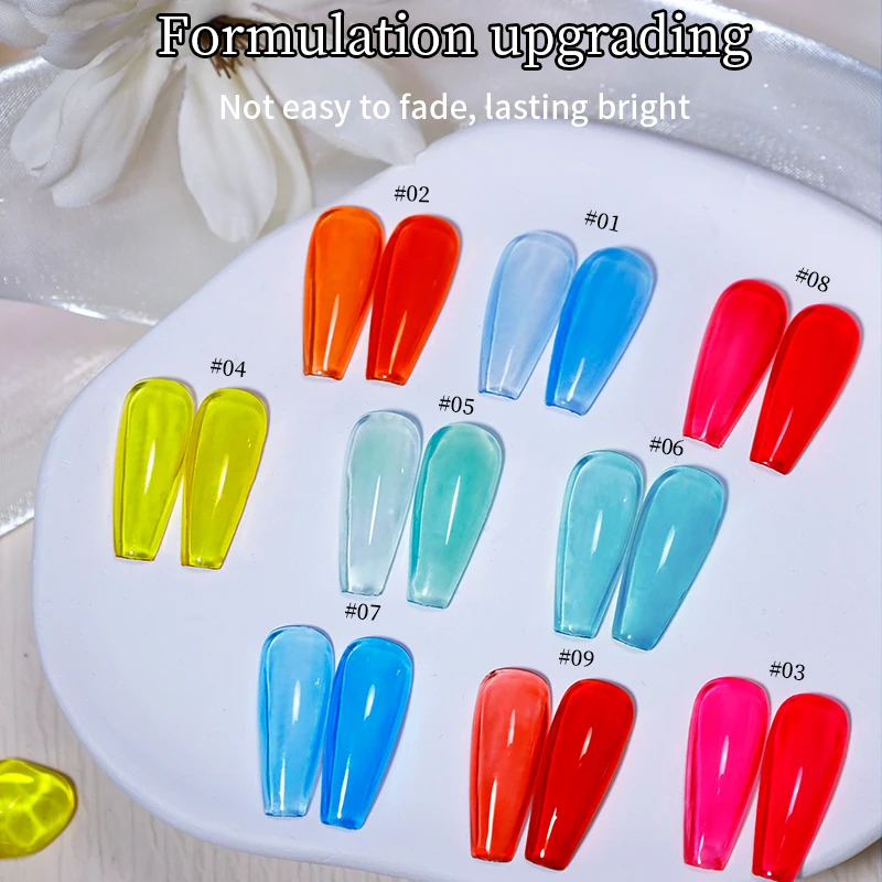 9 Colors Ice Penetration Soak off Gel Nail Polish Set for Nail Art Design Soak off UV Neon Nail Gel Polish Led Lamp UV Gel