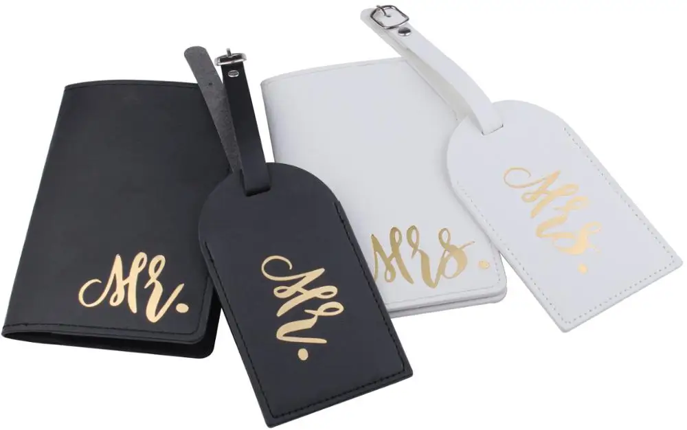 Wholesale Creative  Couple Pu Luggage Tags Passport Cover Set Hang Tag Aircraft Boarding Pass Leather Luggage  Letter Bag Tag