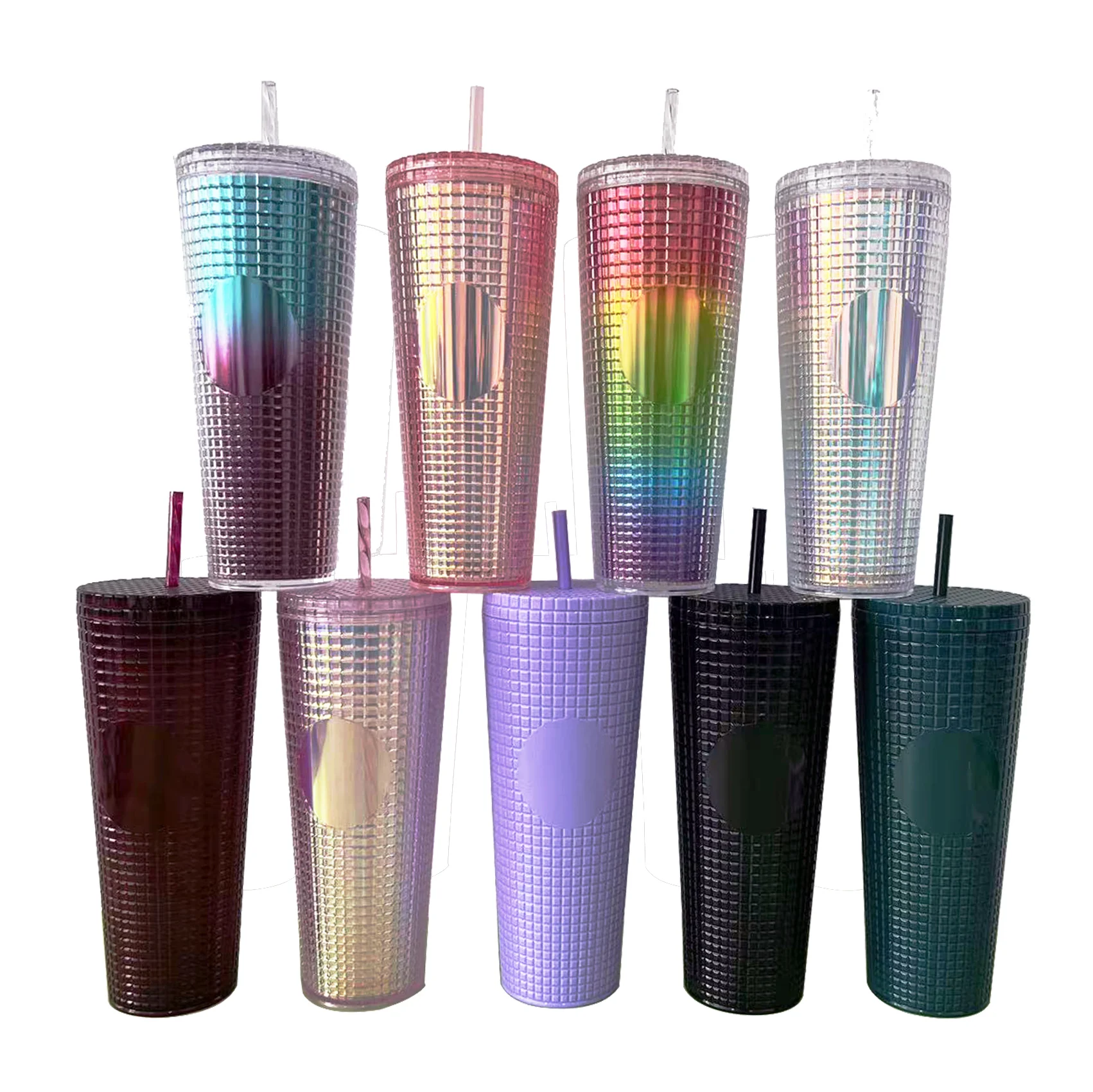 24oz Ready to Ship Double Wall Diamond  Rivet Plastic Corn Grid Lattice Stud Shape ded Cold  Pineapple Tumbler