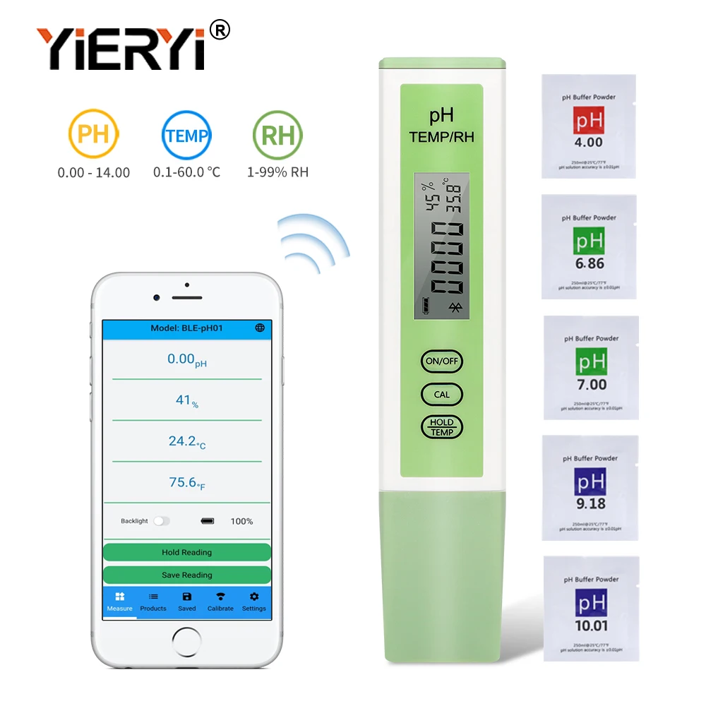 Smart Bluetooth pH/RH/TEMP Meter  Powered by  Mobile App