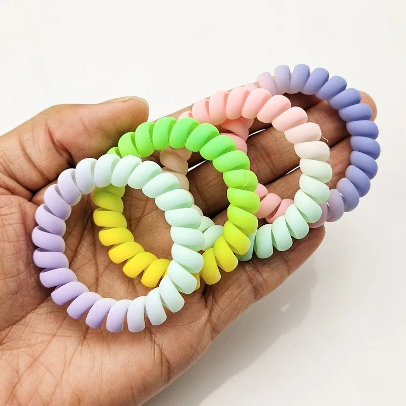 Professional Wholesale gradual change color Matte Telephone Wire Hair Band Spiral Pony Holder Elastic Coil Hair Ties