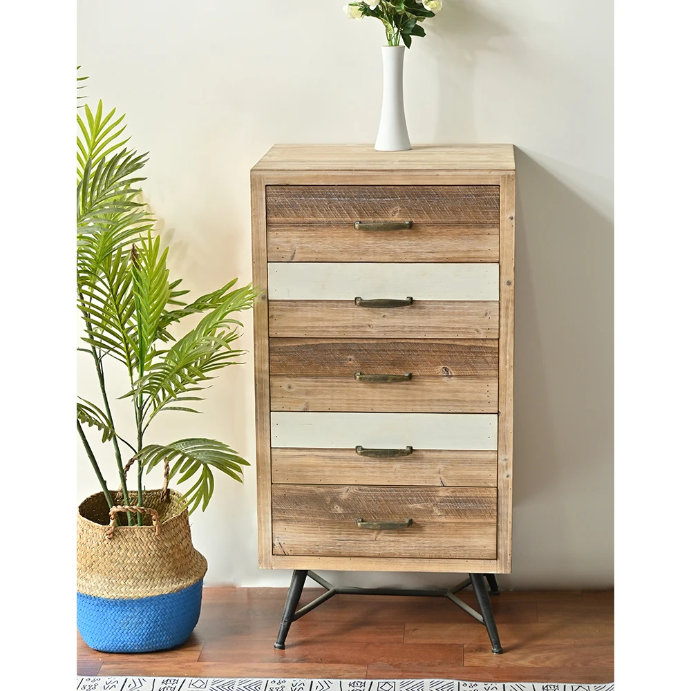 Detachable Solid Wood Shabby Chic Furniture 2 Styles Stand Sideboard Cabinet KD Recycled pine Wooden Chest With Multiple Drawers