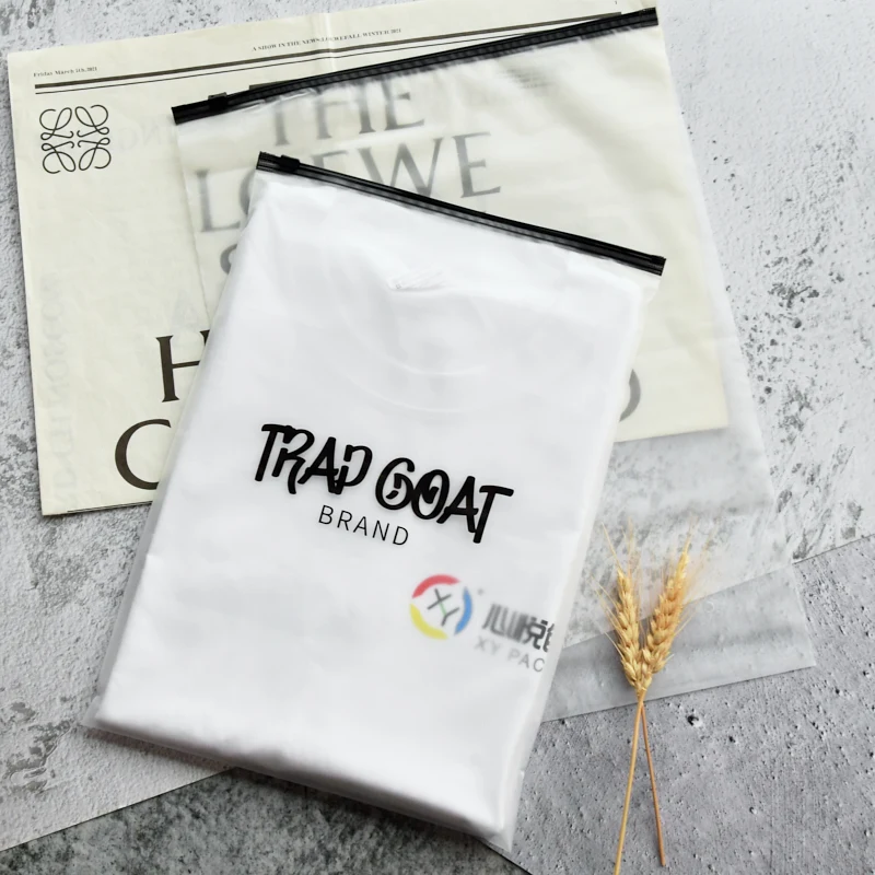 custom printed logo plastic poly storage zipper packing slider eva frosted transparent zip lock bag for clothing shipping