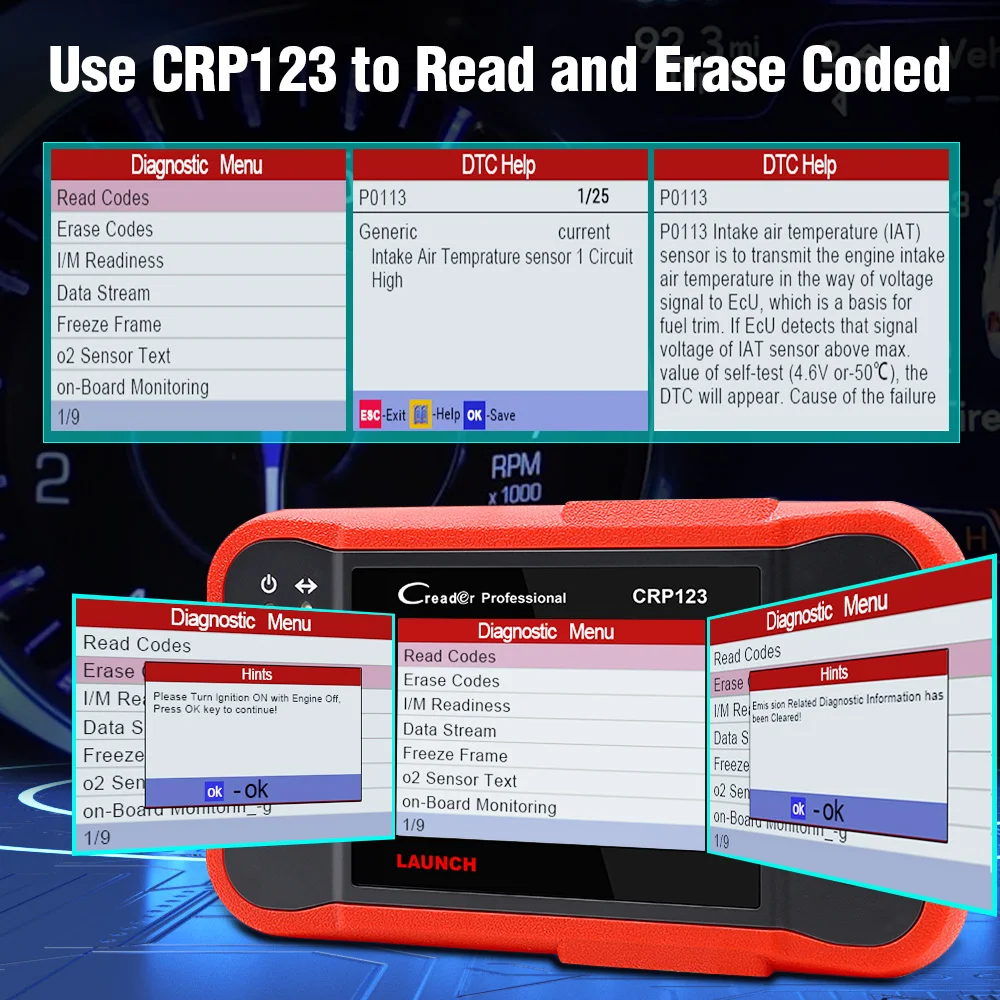 LAUNCH X431 CRP12023 Crp123 Creader Code Reader автоматический диагностический инструмент сканер для ABS SRS трансмиссии и системы двигателя