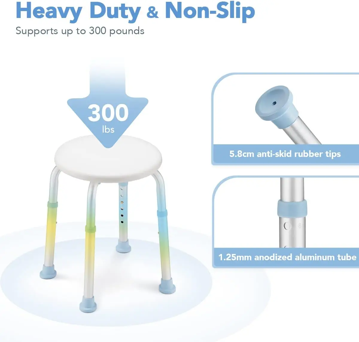 Bliss Medical Shower Chair Adjustable Seniors Disabled Handicap Bathroom Shower Stool for Inside Shower