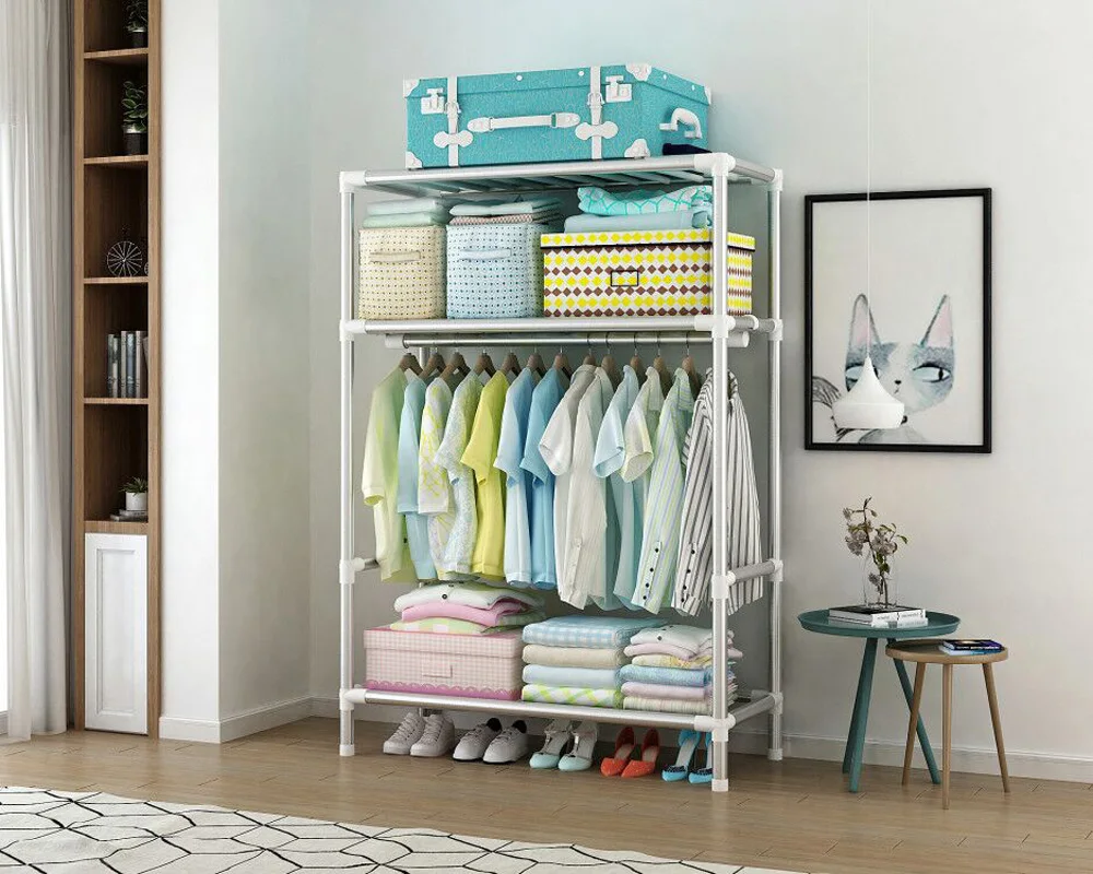 
68cm Polyester Fabric Cloth Cover Wardrobe Closet Non-woven Steel Shelf 19mm Tube Portable For Kids 